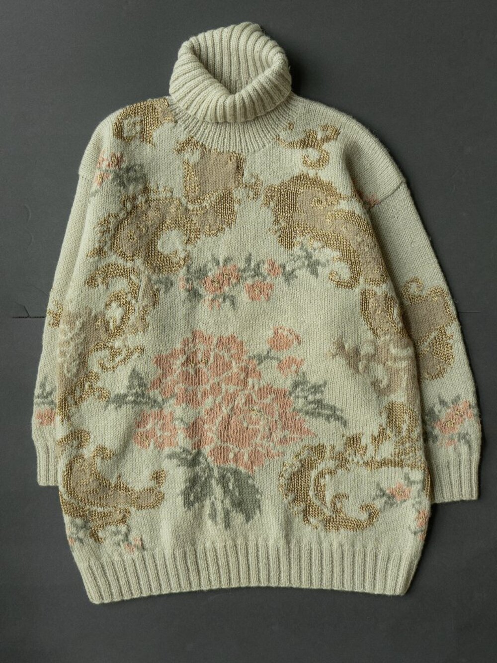 Granny Core Sweater Saks Chunky Knit Vintage Intarsia Turtleneck Jumper